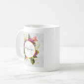 Mug Aquarelle rose moderne Bouquet floral Monogramme (Devant gauche)