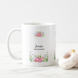 Mug Aquarelle rose moderne Cadre Floral