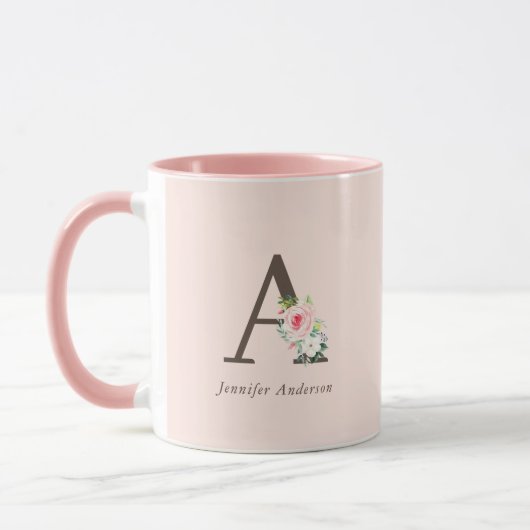 Mug Aquarelle rose Monogramme floral (Gauche)