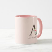 Mug Aquarelle rose Monogramme floral (Devant droit)