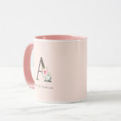 Mug Aquarelle rose Monogramme floral (Devant gauche)