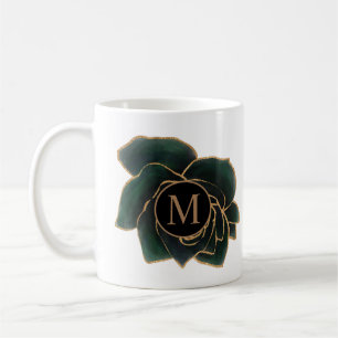 Mug aquarelle rose or et vert monogramme