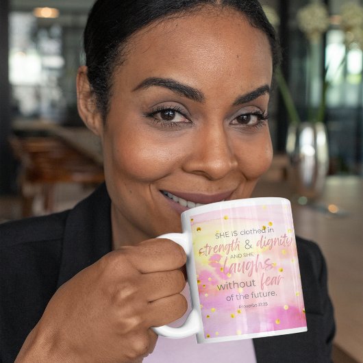 Mug Aquarelle rose or Proverbes 31:25 Verse de la Bibl