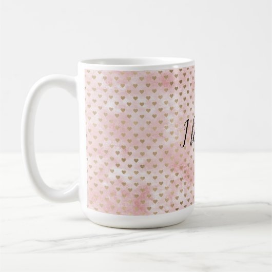 Mug Aquarelle rose pâle Coeurs or (Gauche)