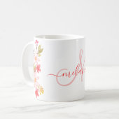 Mug Aquarelle rose pâle Floral Nom du monogramme perso (Devant gauche)