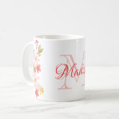 Mug Aquarelle rose pâle Floral Nom du monogramme perso (Devant gauche)
