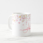 Mug Aquarelle rose pâle Floral Nom du monogramme perso (Devant gauche)