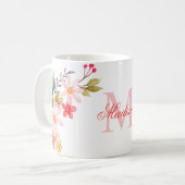 Mug Aquarelle rose pâle Floral Nom du monogramme perso (Devant gauche)