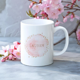 Mug Aquarelle rose pâle Points Cercle Or