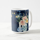 Mug Aquarelle Rose Peony Flowers Marine Blue Wood (Devant droit)