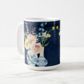 Mug Aquarelle Rose Peony Flowers Marine Blue Wood (Devant gauche)