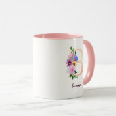 Mug Aquarelle rose perle Lettre florale B Monogramme (Devant droit)