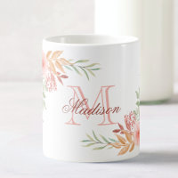 Aquarelle rose personnalisée Nom du monogramme flo