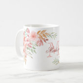 Mug Aquarelle rose personnalisée Nom du monogramme flo (Devant gauche)