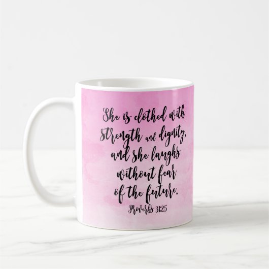 Mug Aquarelle rose Proverbes 31 Bible chrétienne des f (Gauche)