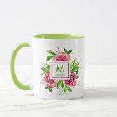 Mug Aquarelle Rose rose chaud Monogramme de chaux à de (Gauche)