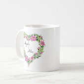 Mug Aquarelle Rose Rose Coeur Bordure Mariée et chambr (Devant gauche)