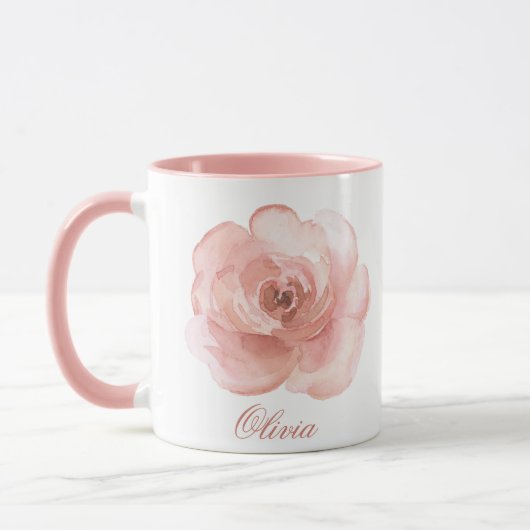 Mug Aquarelle rose Rose Nom élégant Fille (Gauche)