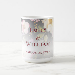 Mug Aquarelle rose Roses jaunes, noir flou, Mariage