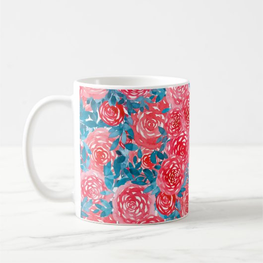 Mug Aquarelle Rose tapisserie florale (Gauche)