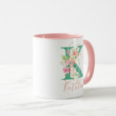 Mug Aquarelle rose turquoise or Monogramme floral K (Devant droit)