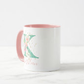 Mug Aquarelle rose turquoise or Monogramme floral K (Devant gauche)