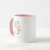 Mug Aquarelle rose turquoise or Monogramme floral S (Devant gauche)