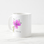 Mug Aquarelle rose vibre Nom personnalisé (Devant gauche)
