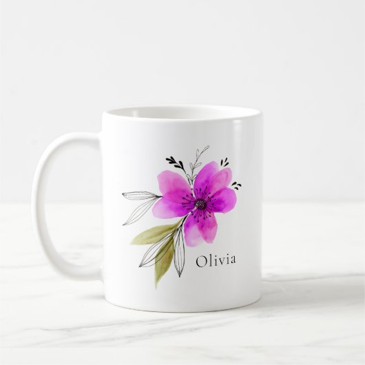 Mug Aquarelle rose vibre Nom personnalisé (Gauche)