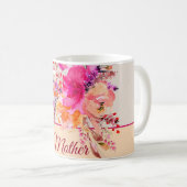 Mug Aquarelle rose vif floral personnalisable (Devant droit)