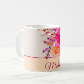 Mug Aquarelle rose vif floral personnalisable (Devant gauche)