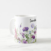 Mug Aquarelle rose violet Fleurs sauvages jardin pré (Devant gauche)