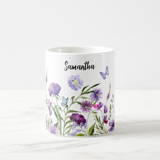 Mug Aquarelle rose violet Fleurs sauvages jardin pré (Centre)