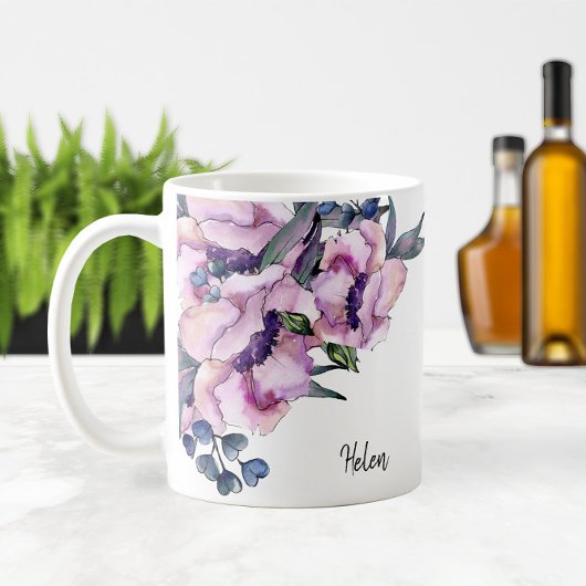 Mug Aquarelle Roses roses 🌹 & Coeurs bleus 💙