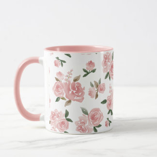 Mug Aquarelle Roses roses | Élégant floral Vintage
