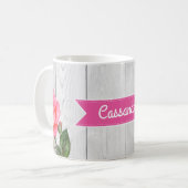 Mug Aquarelle Roses roses sur Planche de bois gris rus (Devant gauche)