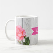Mug Aquarelle Roses roses sur Planche de bois gris rus (Gauche)