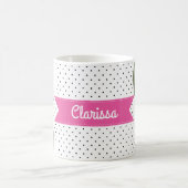 Mug Aquarelle Roses roses sur Pois blancs noirs (Centre)