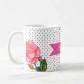 Mug Aquarelle Roses roses sur Pois blancs noirs (Gauche)