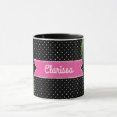 Mug Aquarelle Roses roses sur Pois blancs noirs (Centre)