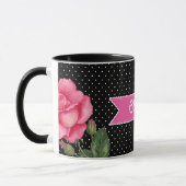 Mug Aquarelle Roses roses sur Pois blancs noirs (Gauche)