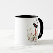 Mug Aquarelle Rouge aile Oiseau noir Oiseau Oiseau ani (Devant droit)
