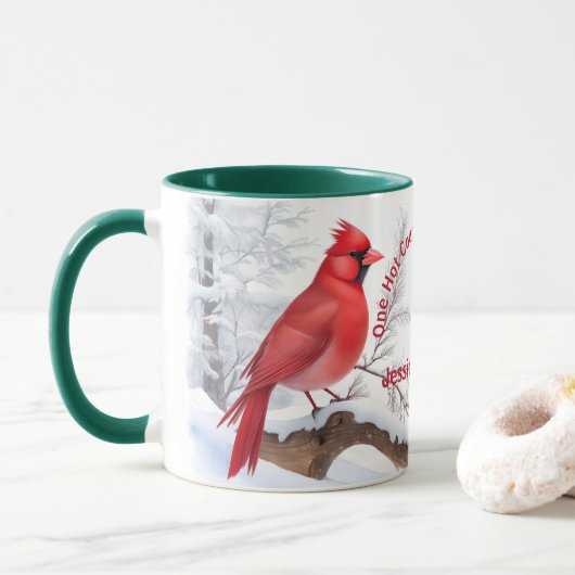 Mug Aquarelle Rouge Cardinal Bird Nom et texte personn (Avec donut)