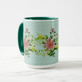Mug Aquarelle Rouge Gerbera Daisy avec verdure (Devant gauche)