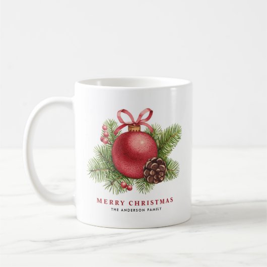 Mug Aquarelle Rouge Noël Ball Ornement Fête (Gauche)