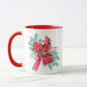 Mug Aquarelle Rouge Noël Cardinal Oiseau et fleurs (Gauche)