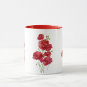Mug Aquarelle Rouge Poppies Fleurs Oiseau de colibri (Centre)