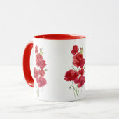 Mug Aquarelle Rouge Poppies Fleurs Oiseau de colibri (Devant gauche)