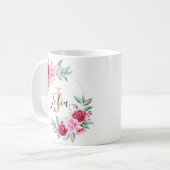 Mug Aquarelle rouge rose or Floral Monogramme J (Devant gauche)