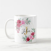 Mug Aquarelle rouge rose or Floral Monogramme J (Gauche)